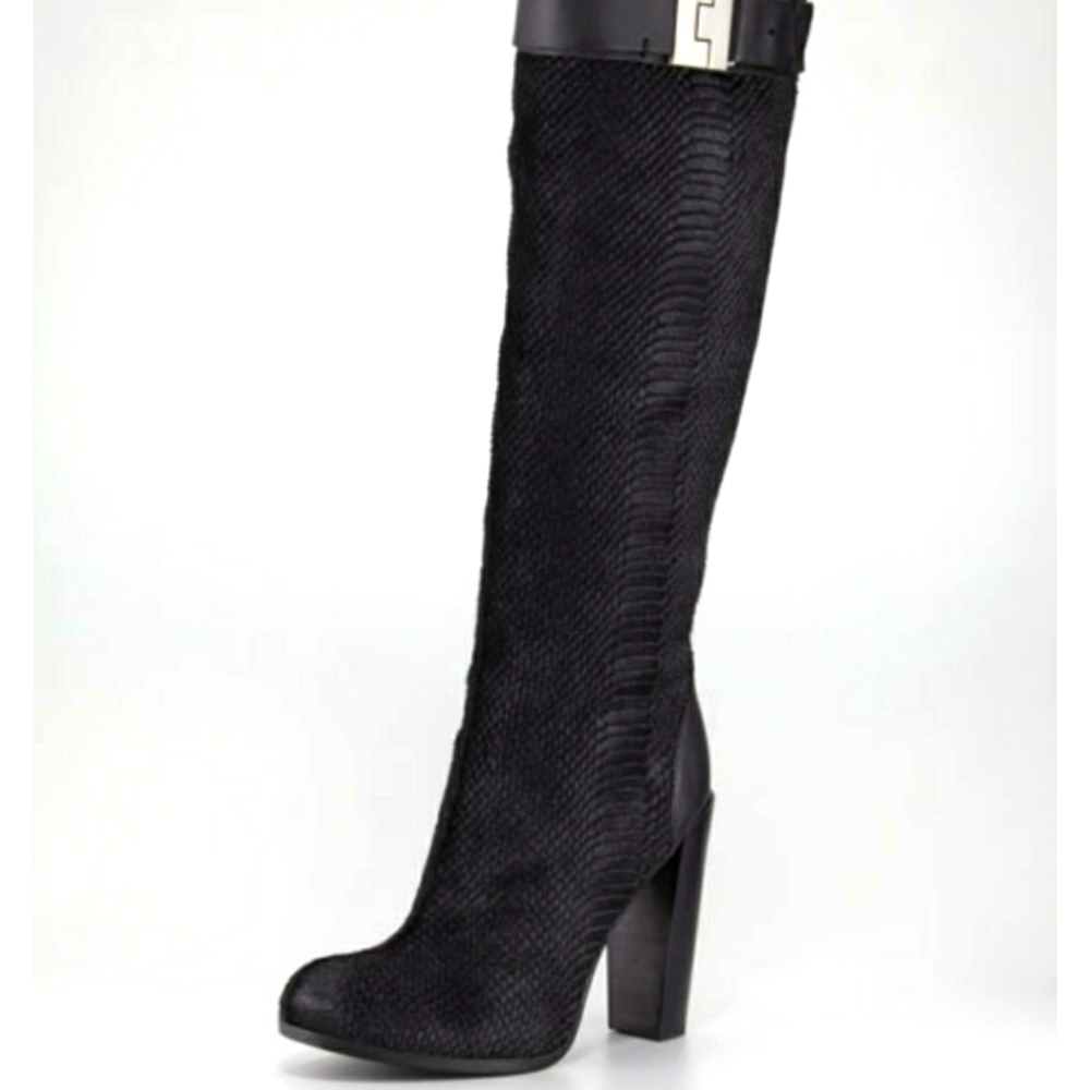 Rachel Zoe "Camille" Boot Mob Wife Club Goth Calf Hair Snake Skin Texture - Picture 9 of 10
